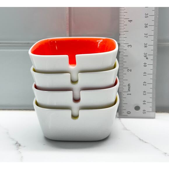 SET OF FOUR: Yellow and Red Ceramic/porcelain Condiment Dishes with Spoon Notch - Picture 4 of 5